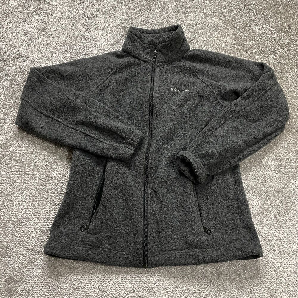 Columbia Benton Springs Fleece Jacket Women Small Gray Full Zip Pocket High Neck
